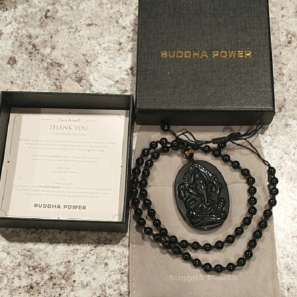 Obsidian Buddha Power Black Beaded Necklace